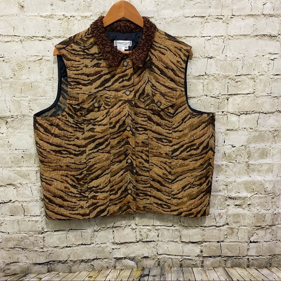 Coldwater Creek Tan Black Animal Print Knit Collar Vest - Picture 1 of 3
